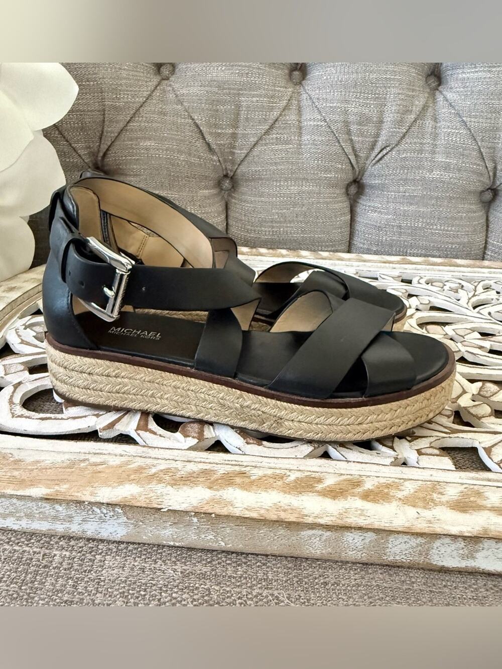 Michael Kors Black Leather Ankle Strap Sandals Shoes Women’s 8